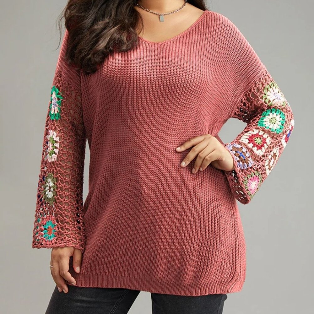 NWOT BloomChic Crochet Floral Drop Shoulder Pullover